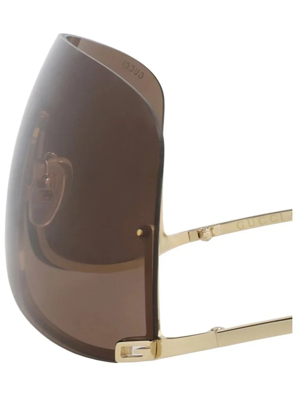 New Gucci Women's Sunglasses Shield Wrap Metal Frame Unisex Gold Gold Brown